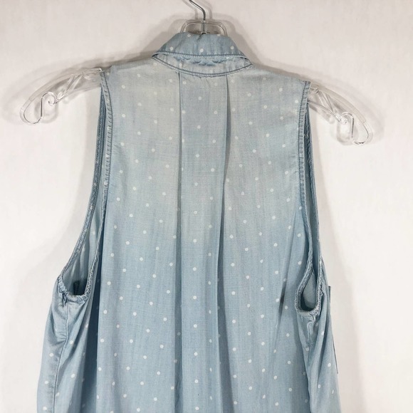 Cloth Stone Medium Top Polka Dot Chambray Button Down Sleeveless Blue 279 - Picture 5 of 6